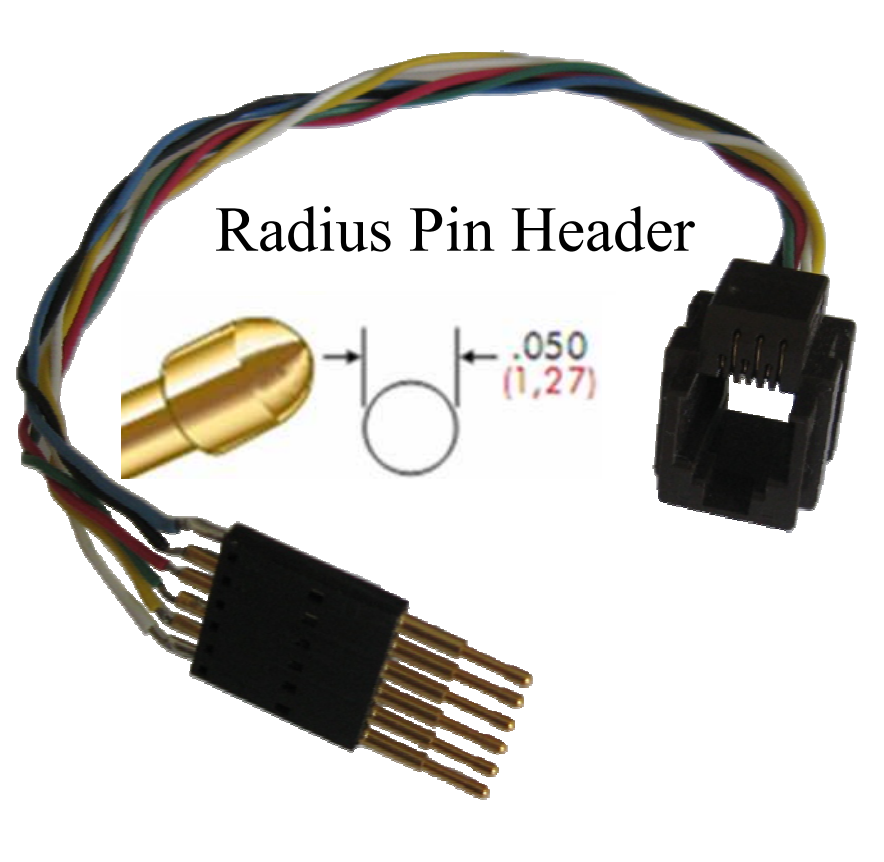 Au RJ12 Programming Cable with 6 radius Pogo pin header, 0.1 inch (2.54 mm) standard pitch