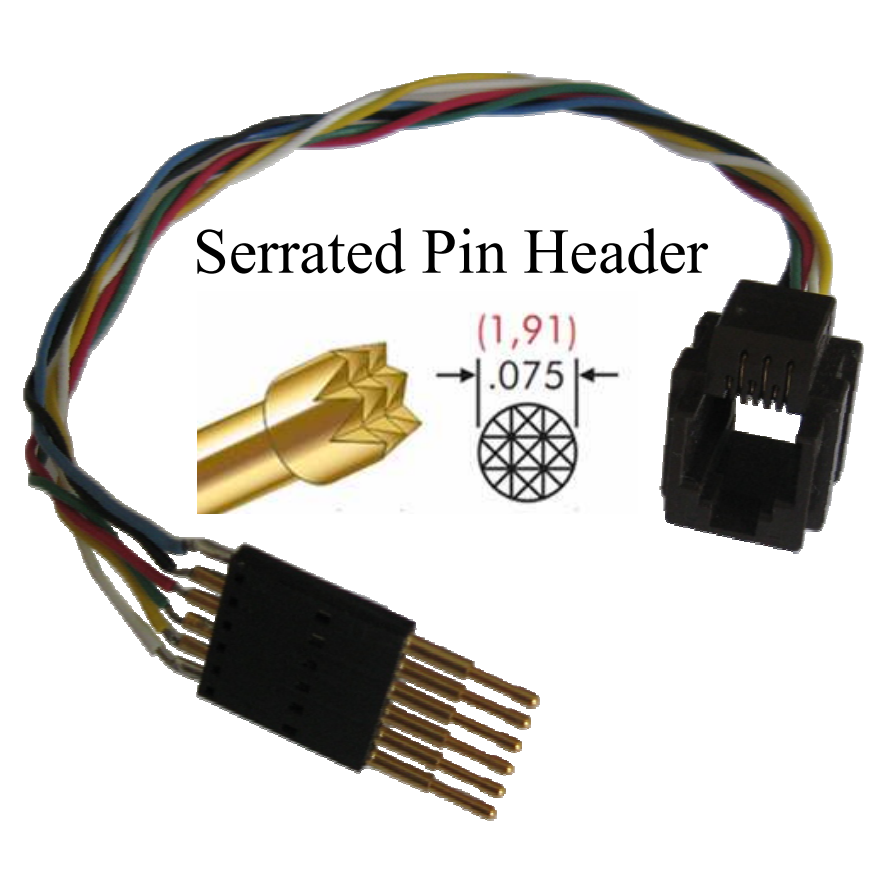 Au RJ12 Programming Cable with 6 serrated Pogo pin header, 0.1 inch (2.54 mm) standard pitch